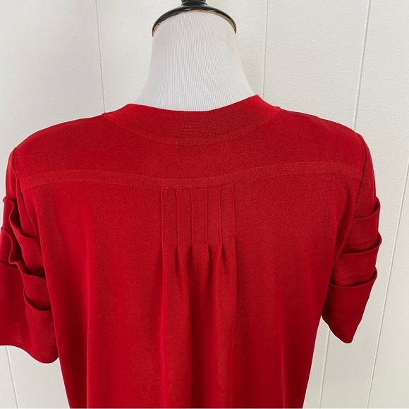 EXCLUSIVELY Misook Red Pleated Statement Short Sleeve Button Cardigan Top XL - Picture 7 of 16